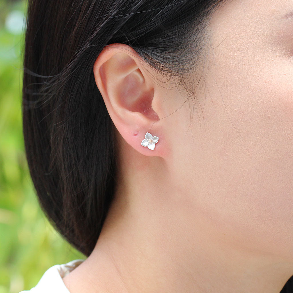 Hydrangea earrings in silver and rose gold