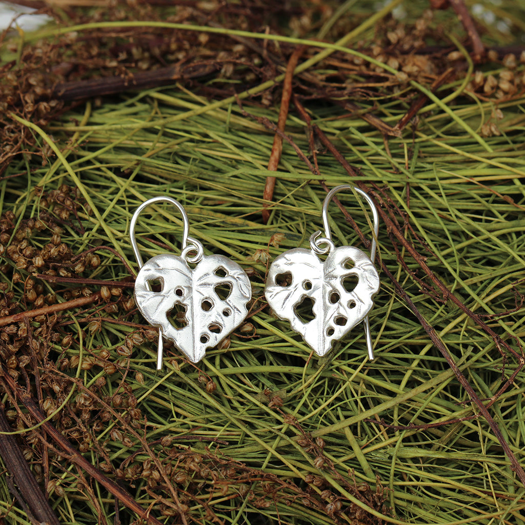 kawakawa leaf silver earrings