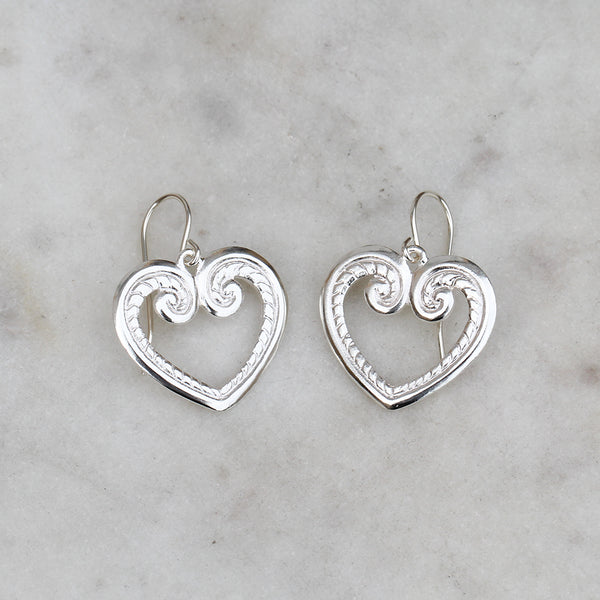 Koru heart earrings in sterling silver
