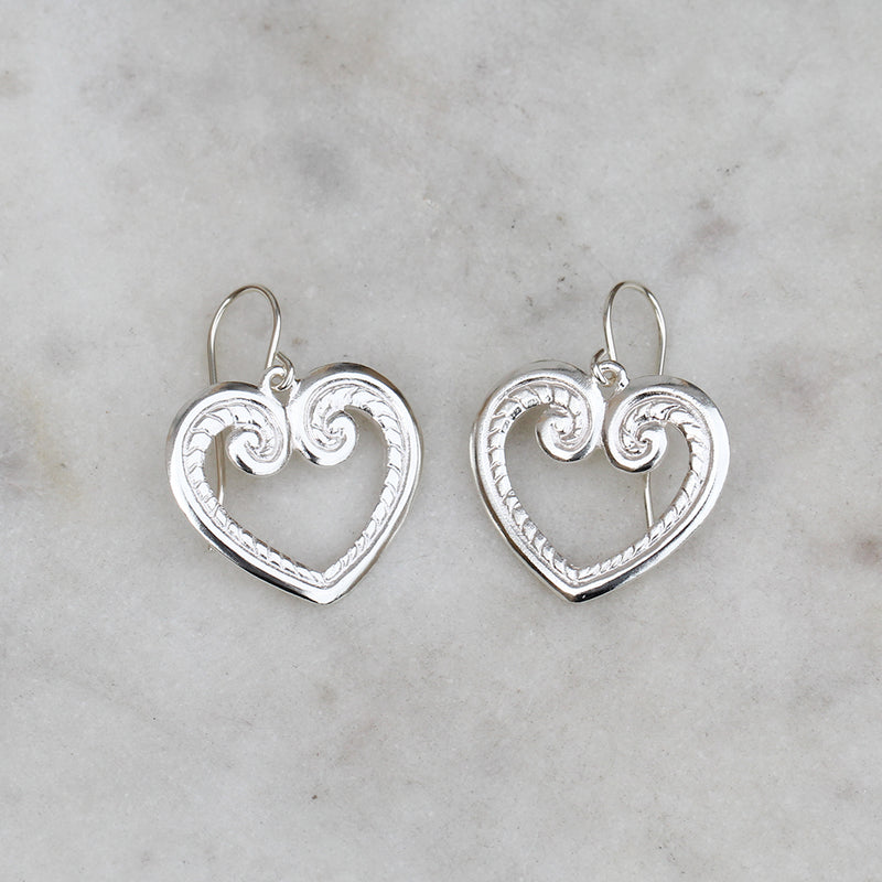 Koru heart earrings in sterling silver