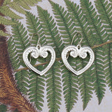 Silver koru heart earrings
