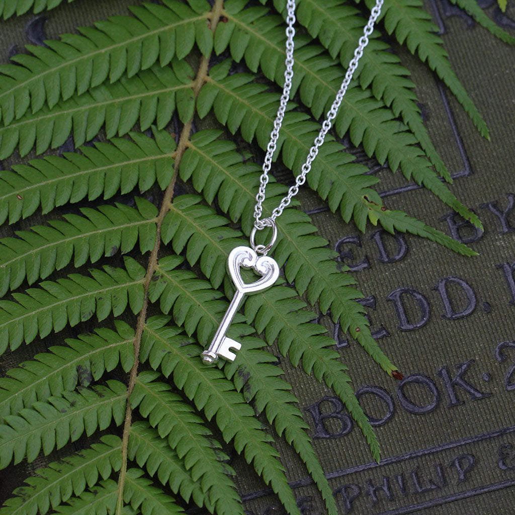 Koru heart key necklace in sterling silver