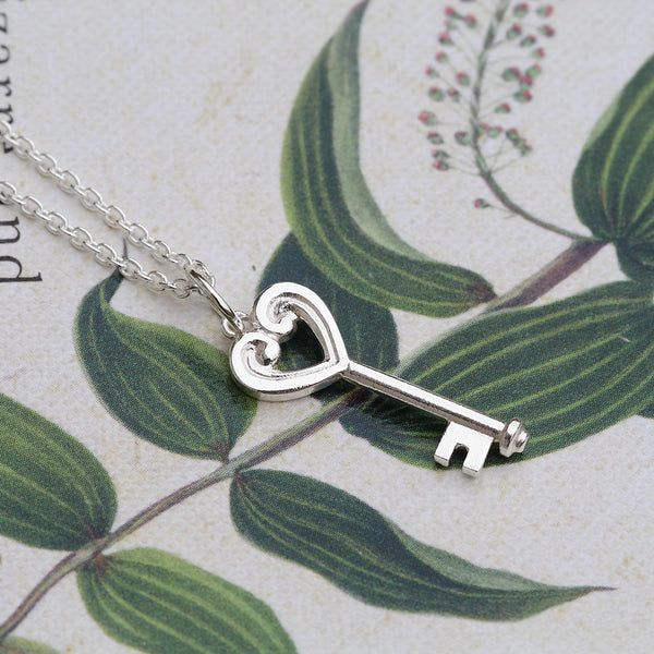 Koru heart key necklace in sterling silver