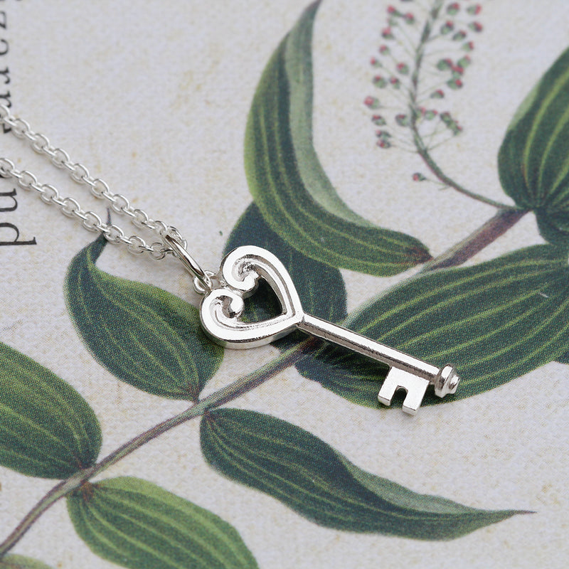 Koru heart key necklace in sterling silver
