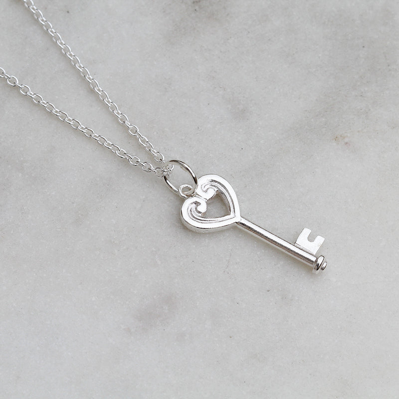 Koru heart key necklace silver
