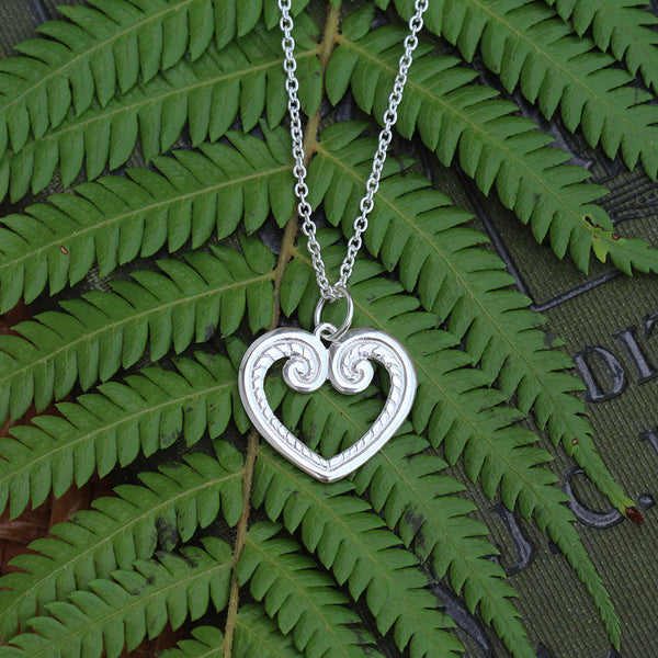 Koru heart necklace in sterling silver