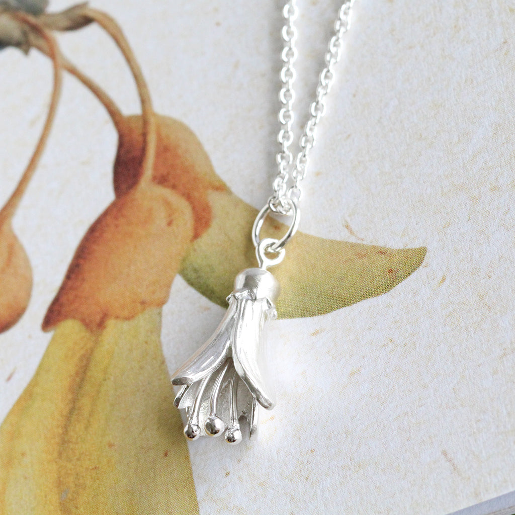 kowhai flower silver necklace