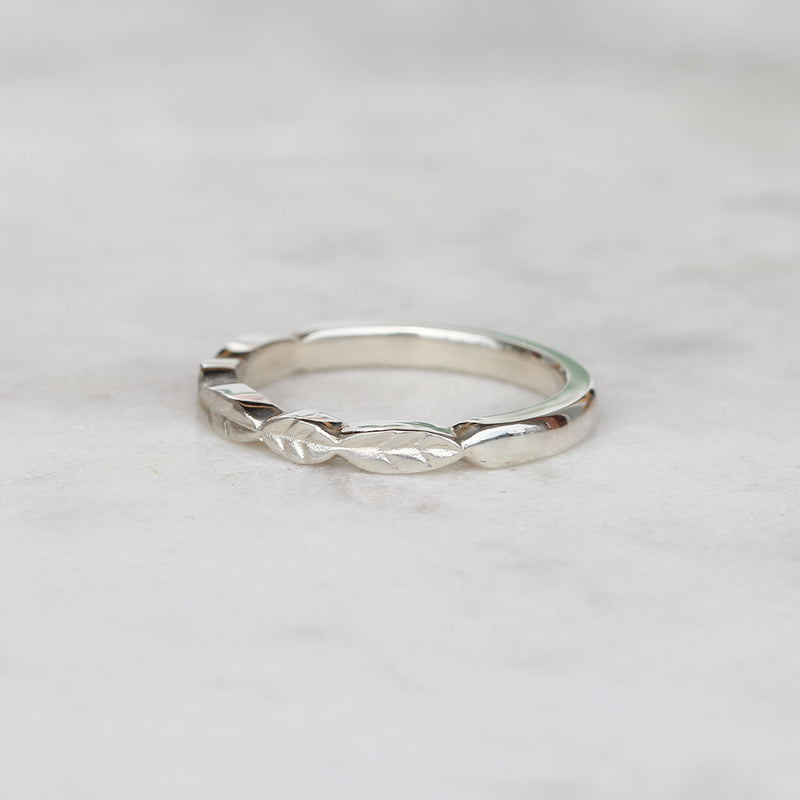 white gold leaf wedding ring