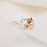 Mini flower bouquet ring in sterling silver, rose gold and yellow gold