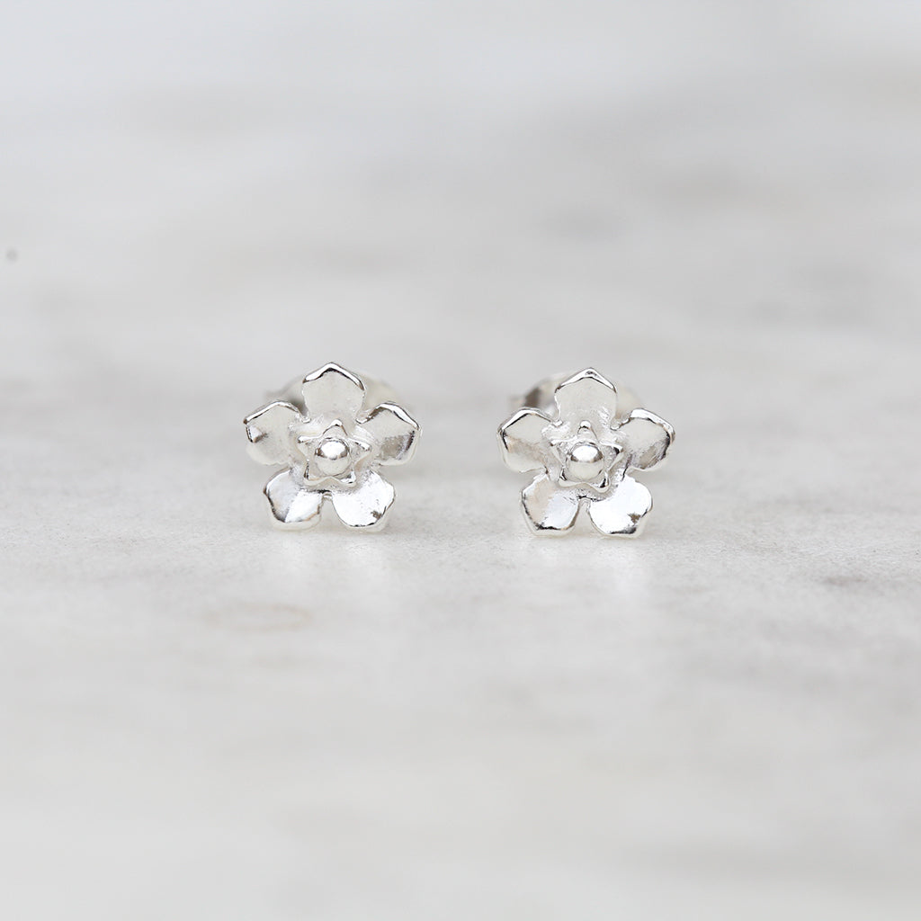 Mini forget me not flower earrings in sterling silver
