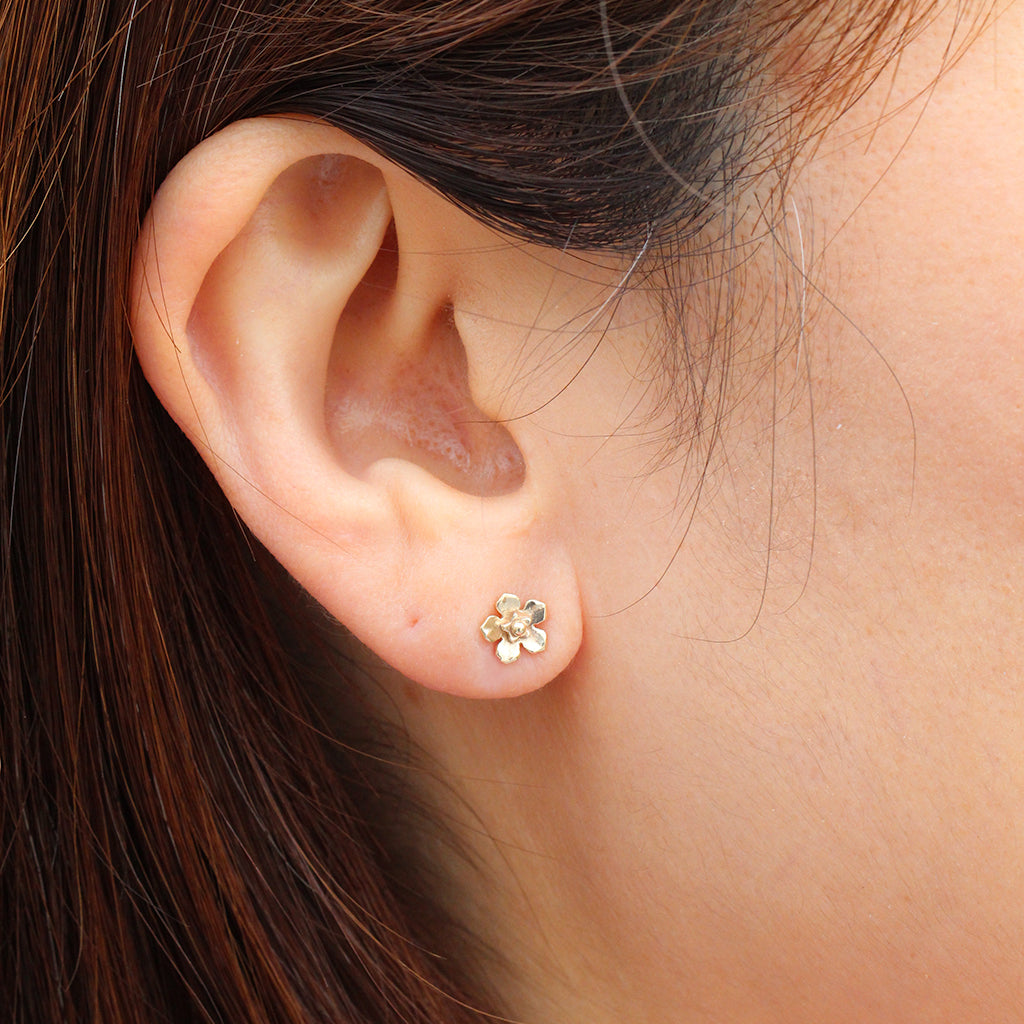 Small gold forget me not flower earrings