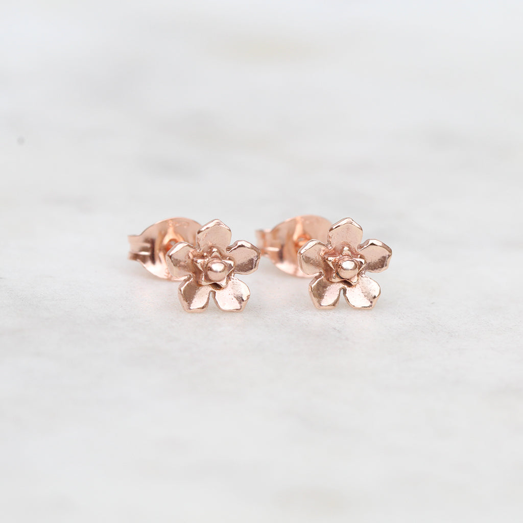 Mini rose gold forget me not earrings