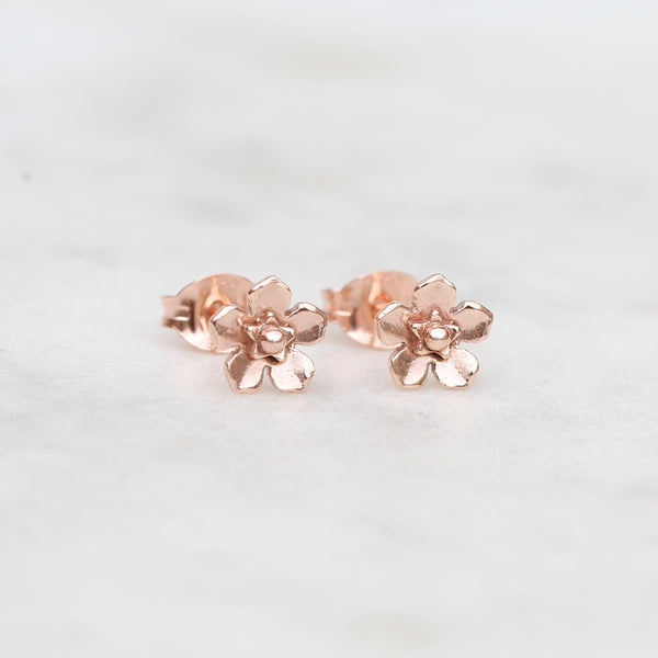 Mini rose gold forget me not earrings