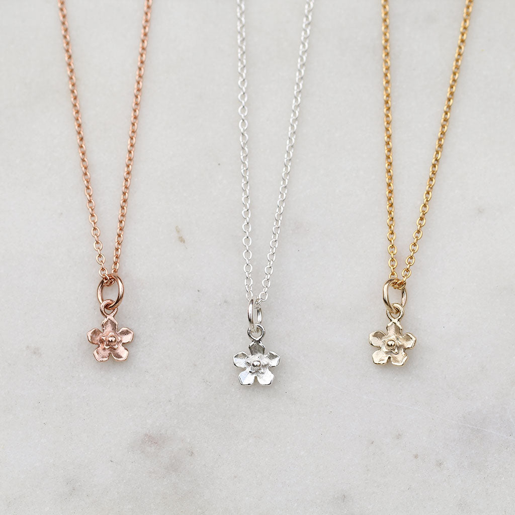 Petite forget me not flower necklaces
