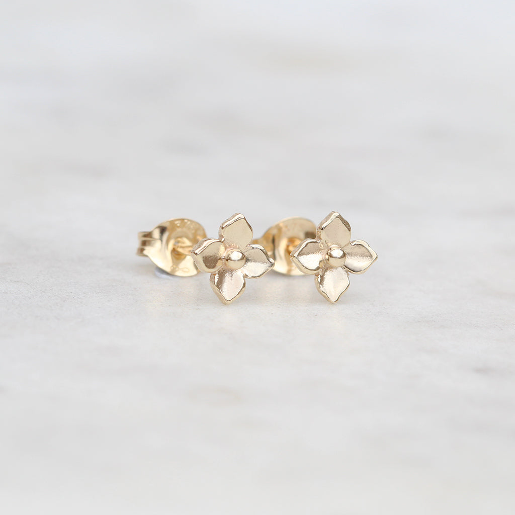 Mini gold hydrangea flower earrings