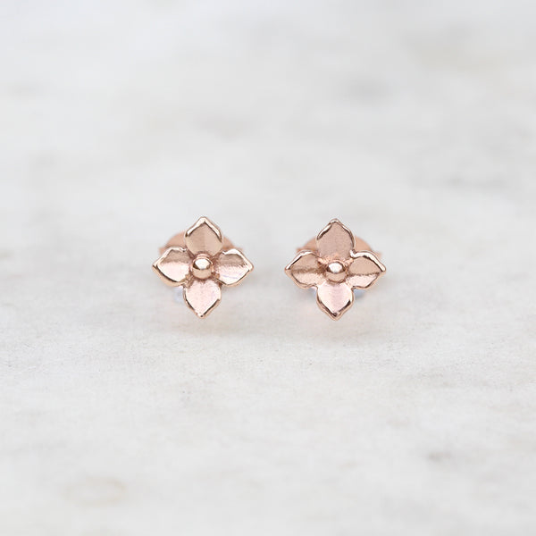 Small rose gold hydrangea earrings