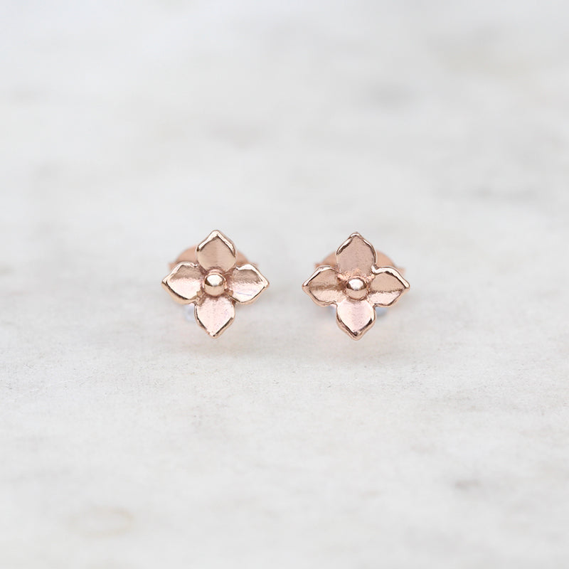 Small rose gold hydrangea earrings