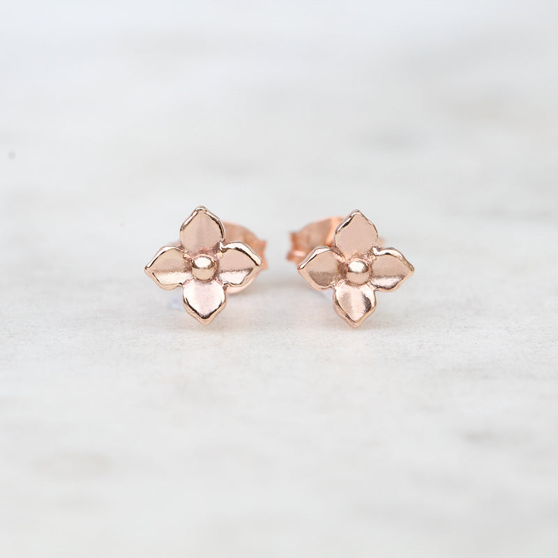 Mini hydrangea earrings in rose gold