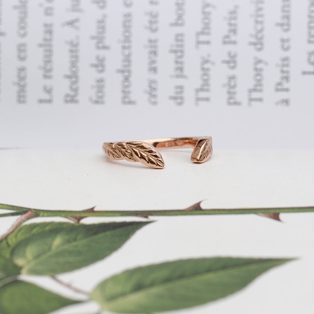open leaf ring 14ct rose gold