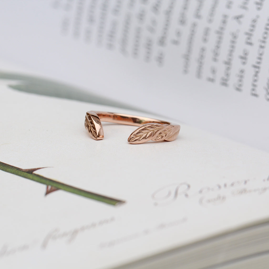 open leaf ring 14ct rose gold