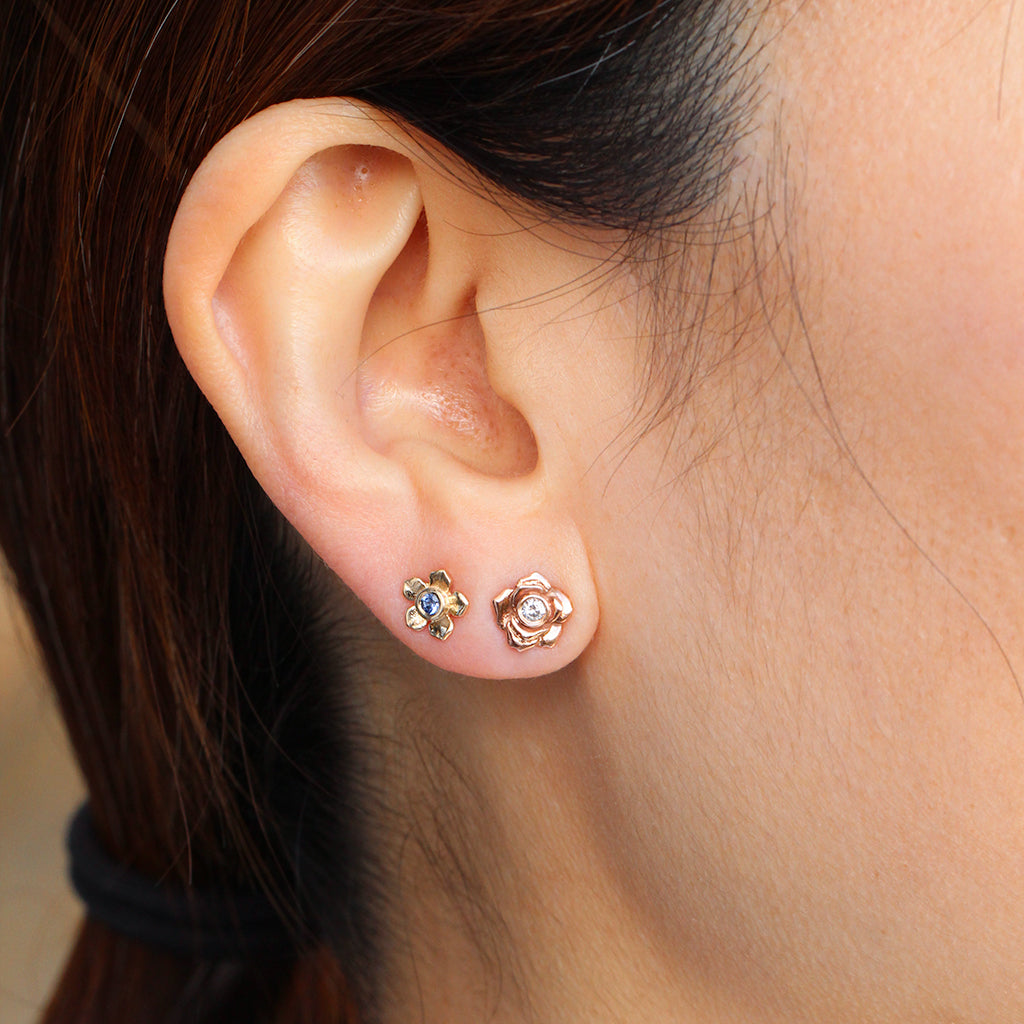 Small diamond rose stud earring