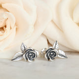 rose earrings blackened sterling silver