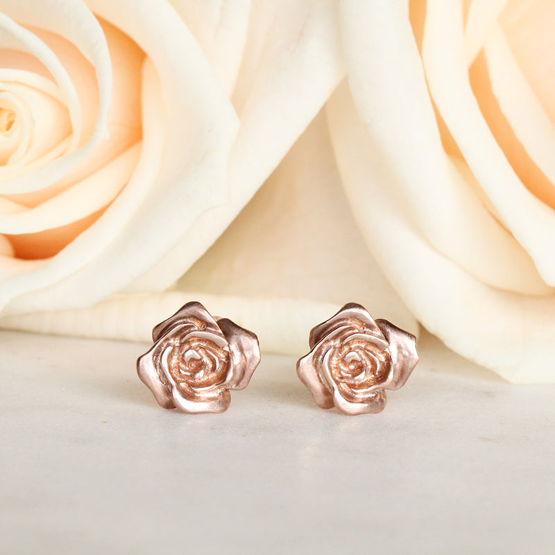 rose gold rose stud earrings