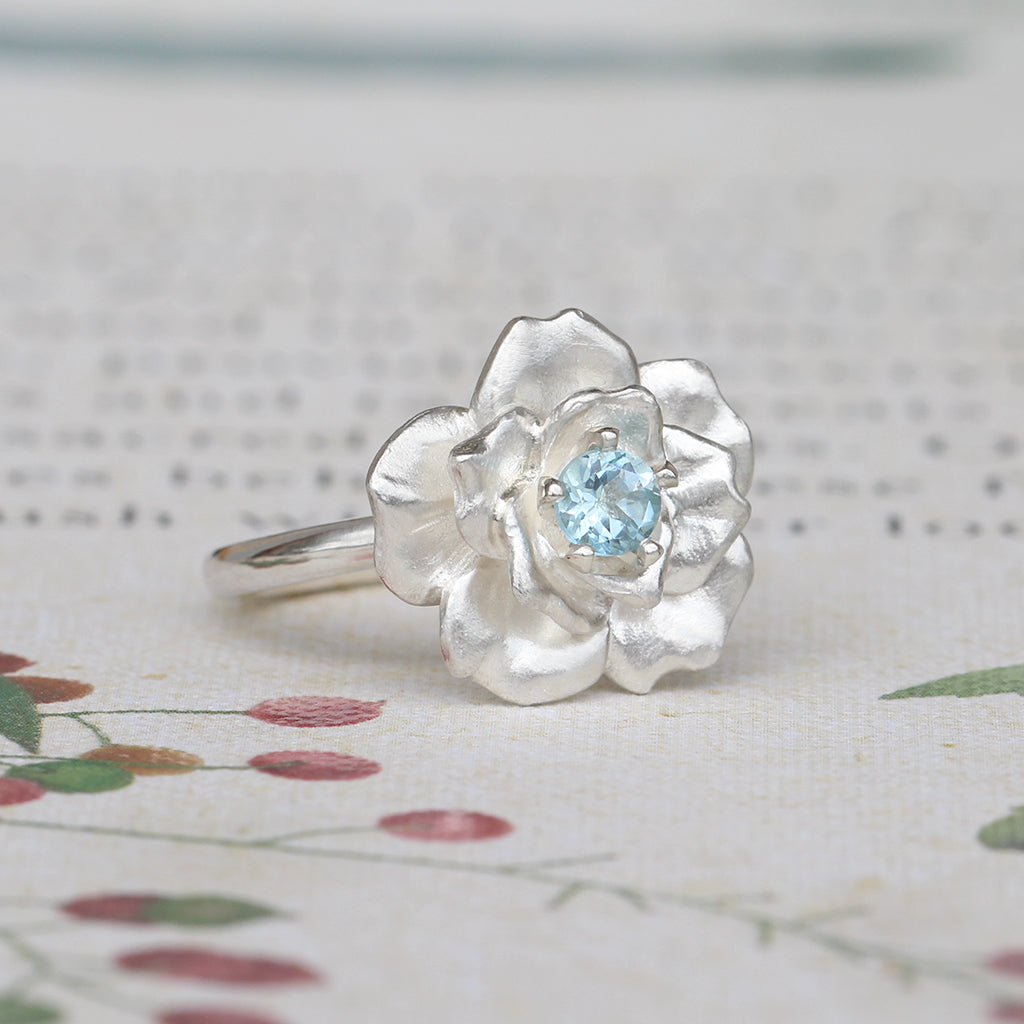rose in bloom ring silver