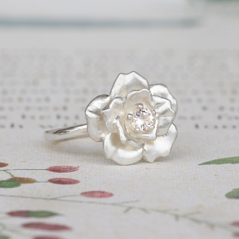 rose in bloom ring silver