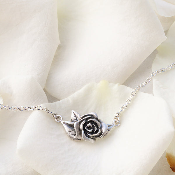 rose necklace blackened silver