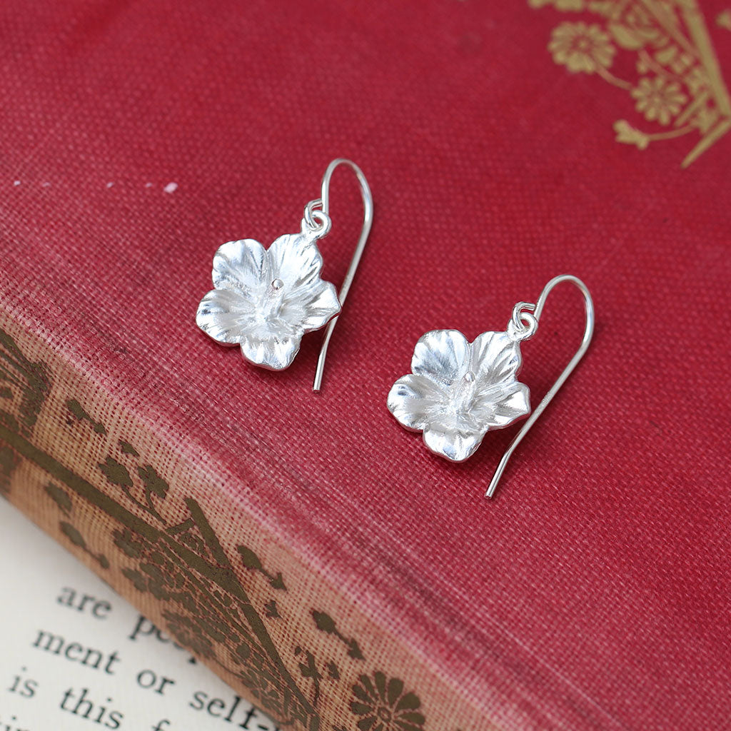 Rose of Sharon flower earrings in sterling silver