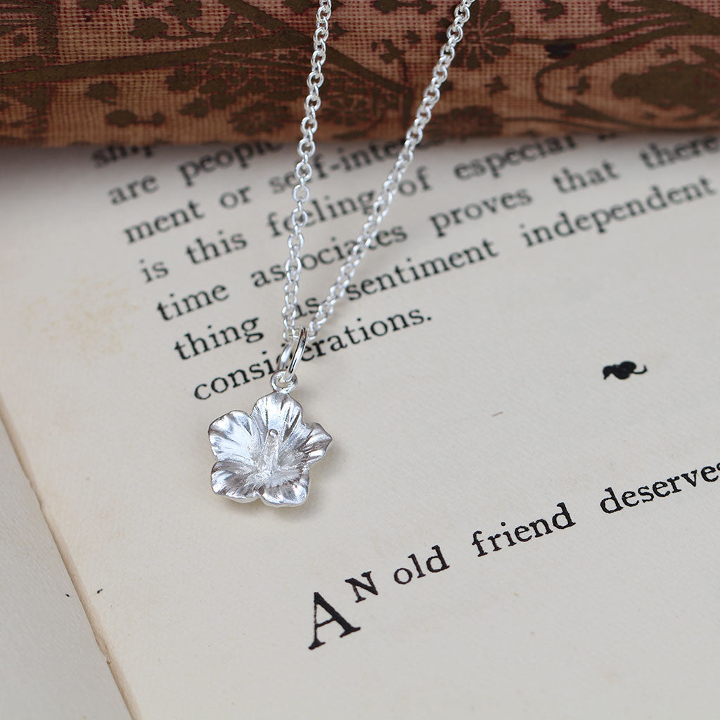 Rose of Sharon flower pendant in sterling silver