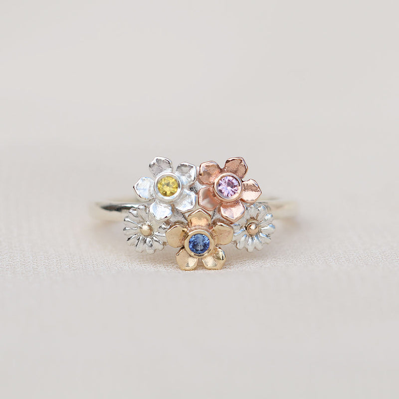 Multicolored gemstone floral ring