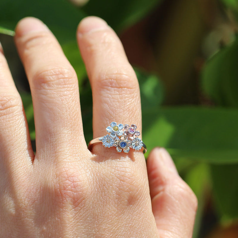Floral gemstone ring with multi-colour sapphires