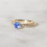 Sapphire Silver Fern Ring/ 9ct Yellow Gold, Ceylon Sapphire