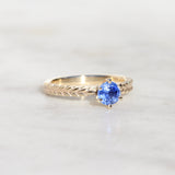 Sapphire Silver Fern Ring/ 9ct Yellow Gold, Ceylon Sapphire