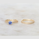 Sapphire Silver Fern Ring/ 9ct Yellow Gold, Ceylon Sapphire