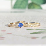 Sapphire Silver Fern Ring/ 9ct Yellow Gold, Ceylon Sapphire