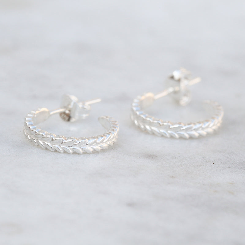 silver fern hoop earrings in sterling silver