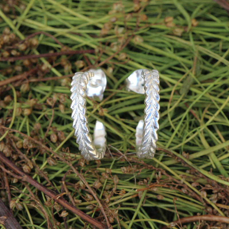 silver fern hoop earrings