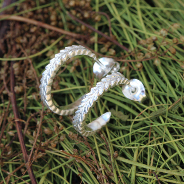 silver fern hoop earrings in sterling silver