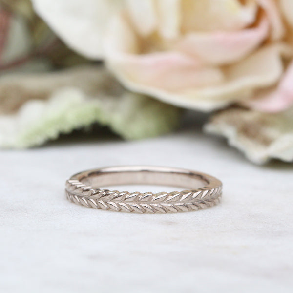 Silver fern wedding ring in 18ct white gold