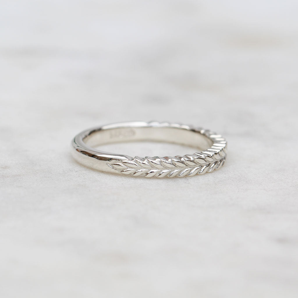 White gold silver fern wedding ring