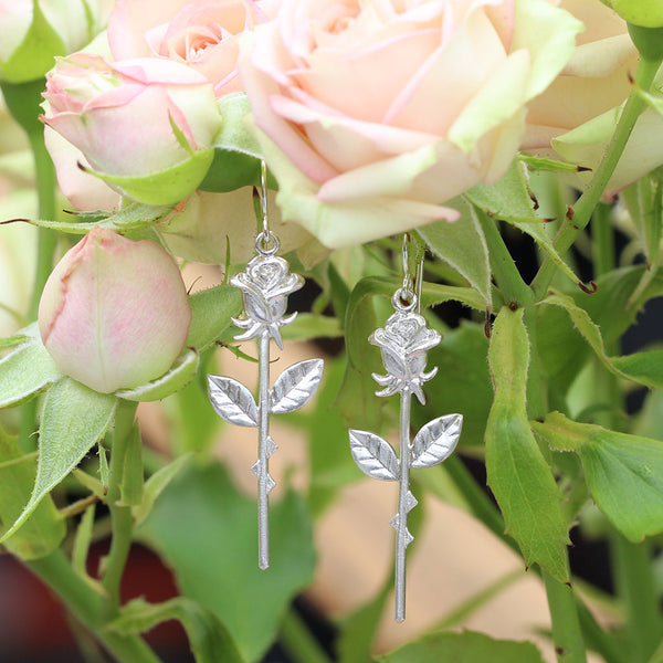 Silver rose earrings