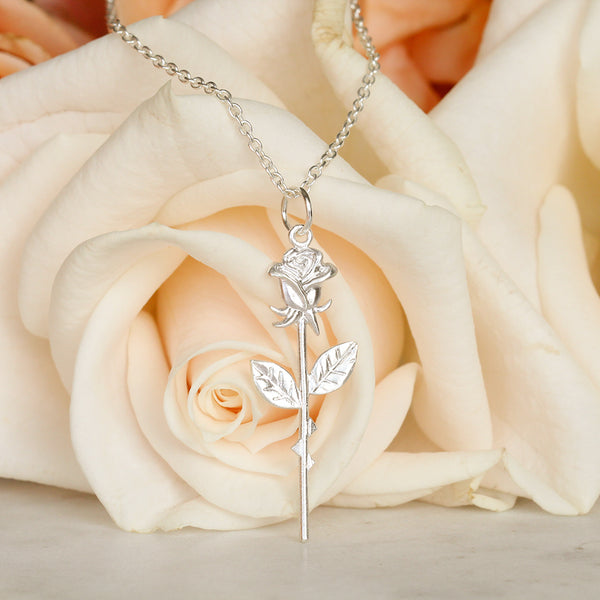 silver rose necklace