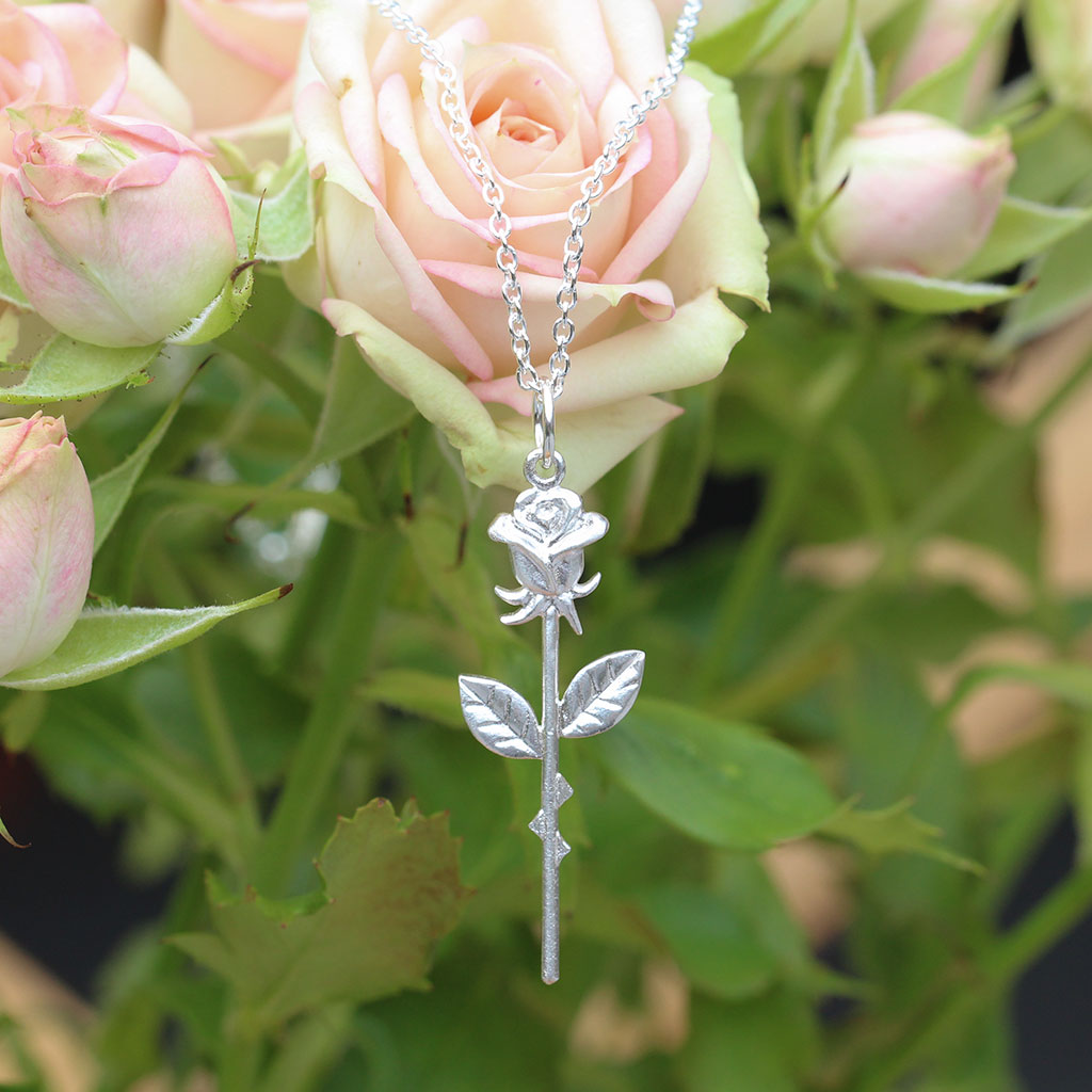 Rose on a stem necklace