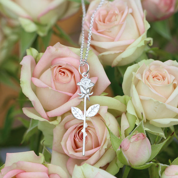 Sterling silver rose necklace