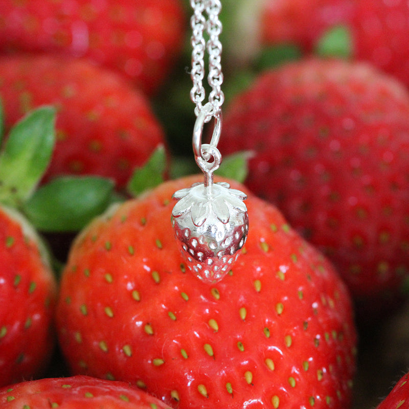 silver strawberry necklace
