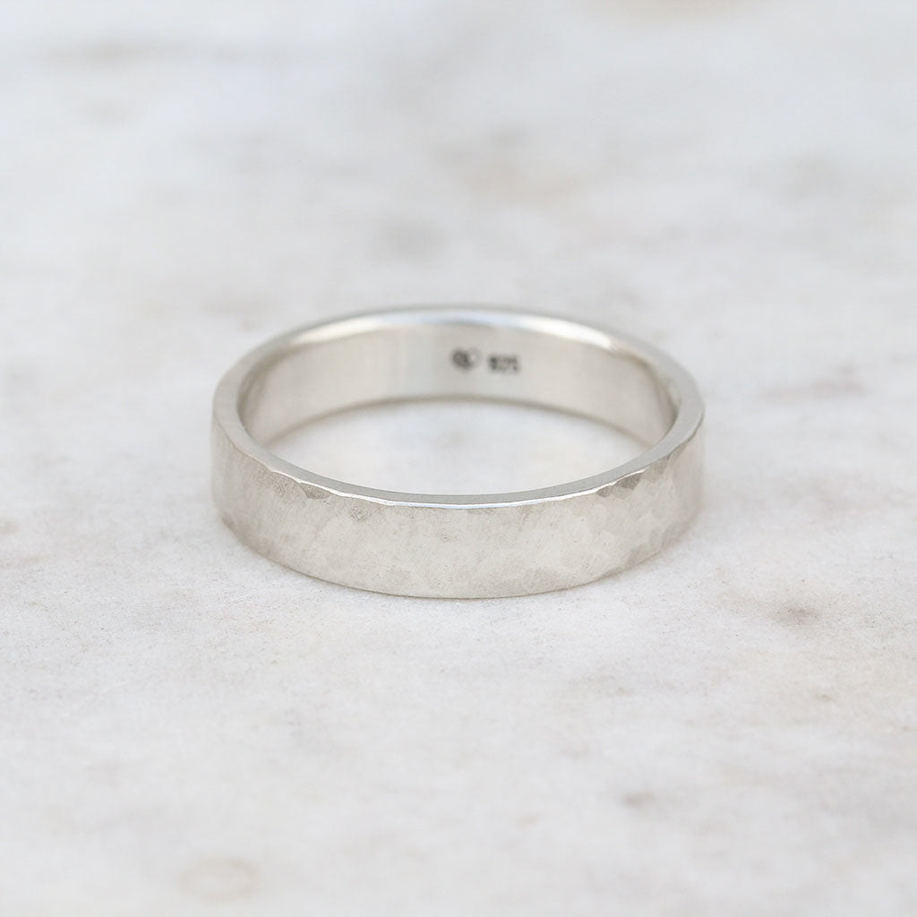 Wide hammered flat ring