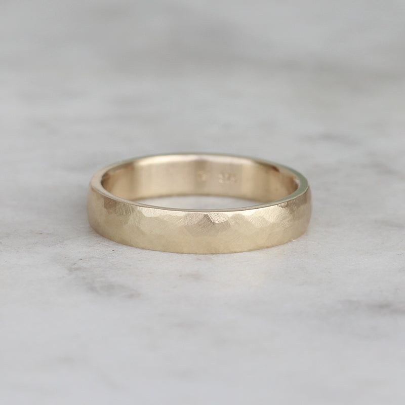 Wide Hammered Ring Yellow Gold Ring Handcrafted in New Zealand